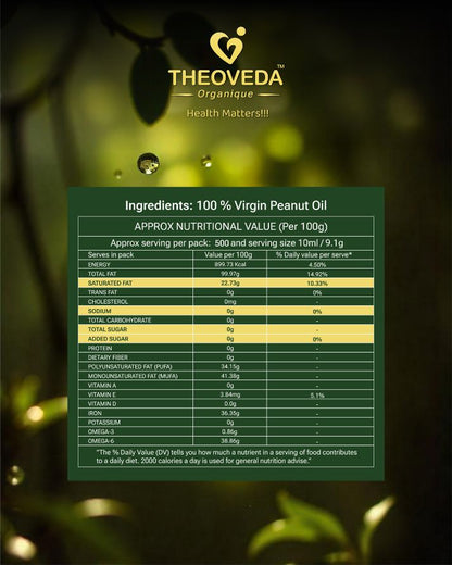 Theoveda Organique Premium Virgin Peanut Oil, Cold-Pressed - 5Ltr