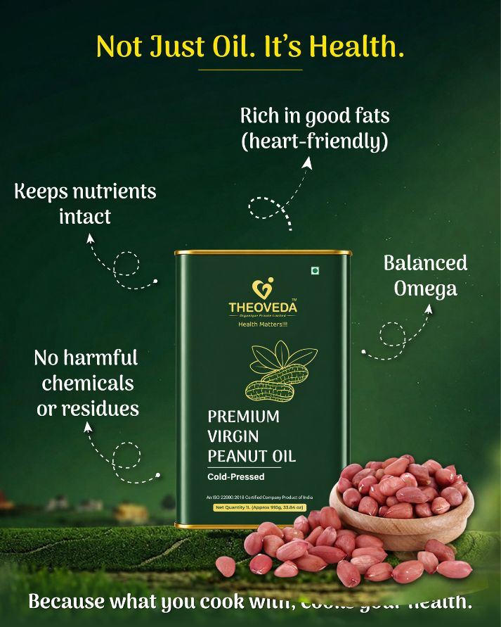 Theoveda Organique PVT. LTD. Premium Virgin Peanut Oil, Cold-Pressed - 1Ltr