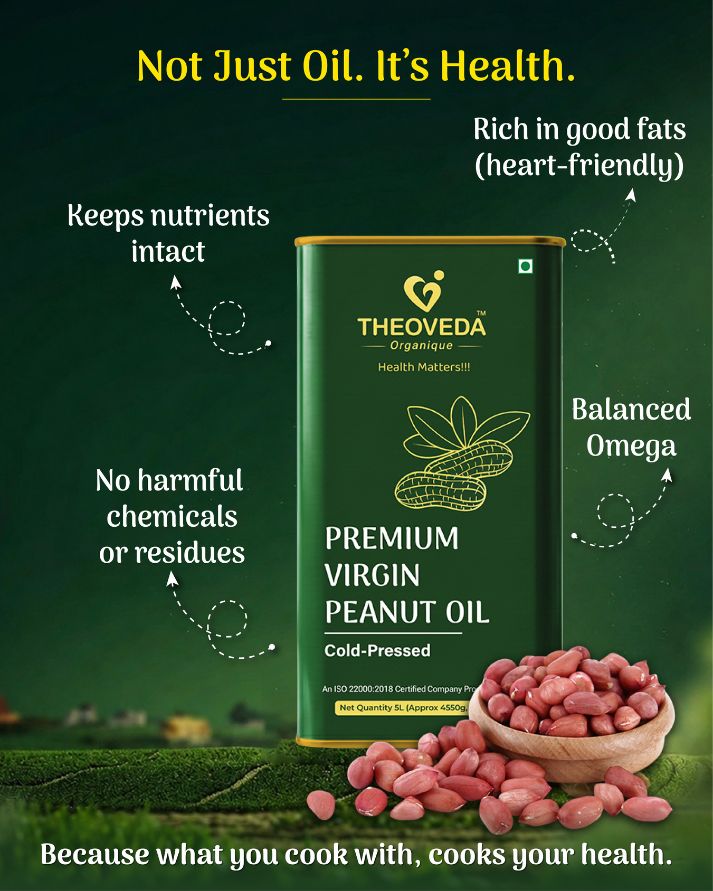 Theoveda Organique Premium Virgin Peanut Oil, Cold-Pressed - 5Ltr