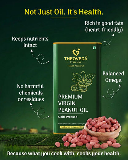 Theoveda Organique Premium Virgin Peanut Oil, Cold-Pressed - 5Ltr