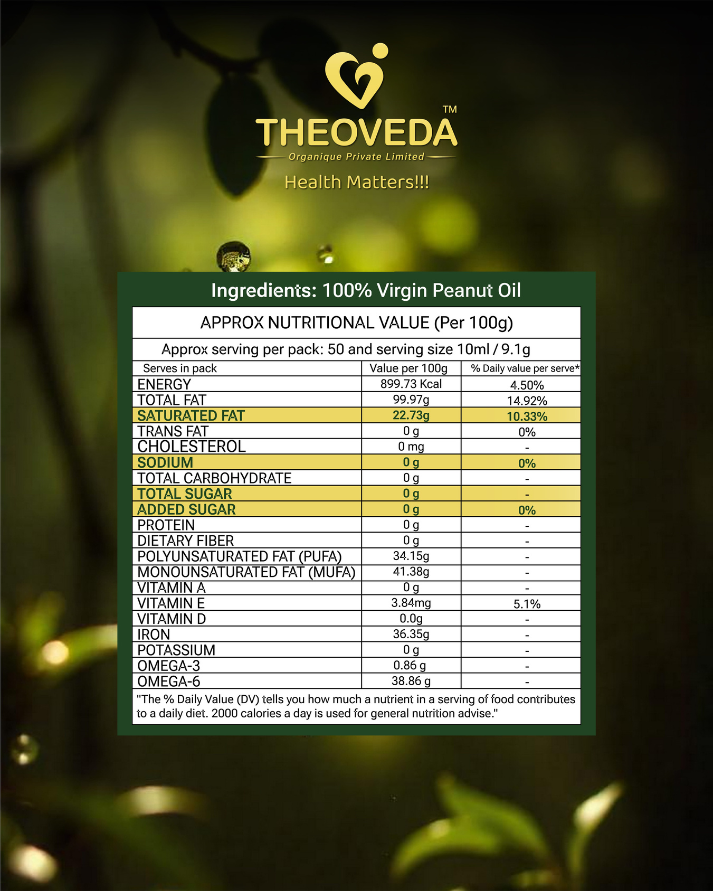 Theoveda Organique Premium Cold-Pressed Virgin Peanut Oil – 500 ml
