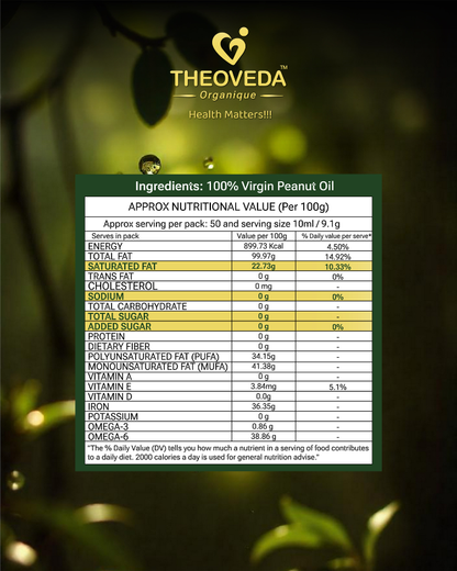 Theoveda Organique Premium Cold-Pressed Virgin Peanut Oil – 500 ml