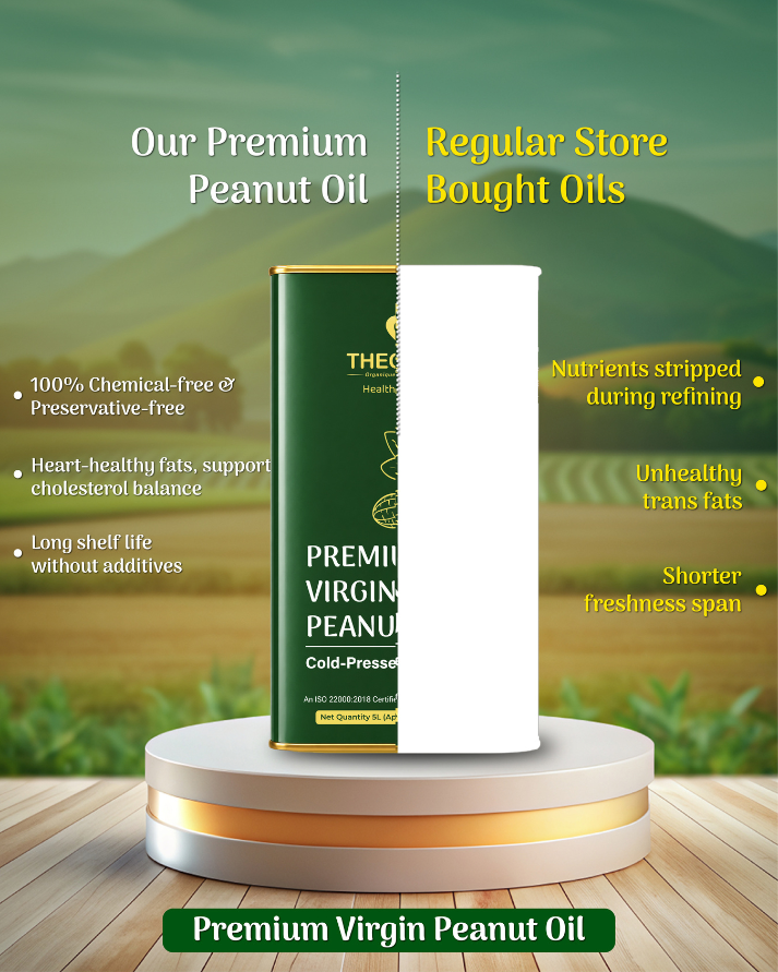 Theoveda Organique Premium Virgin Peanut Oil, Cold-Pressed - 5Ltr