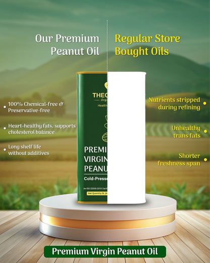 Theoveda Organique Premium Virgin Peanut Oil, Cold-Pressed - 5Ltr