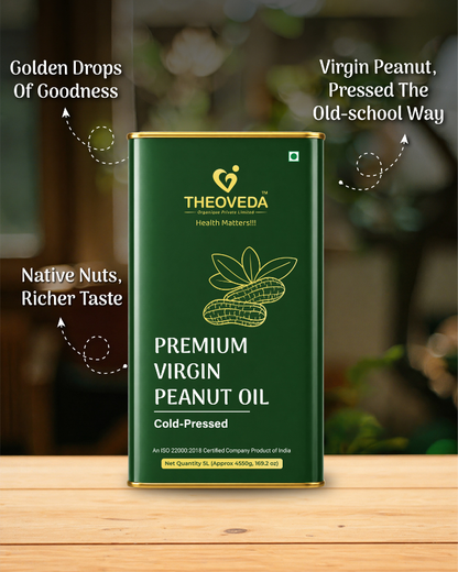 Theoveda Organique Premium Virgin Peanut Oil, Cold-Pressed - 5Ltr
