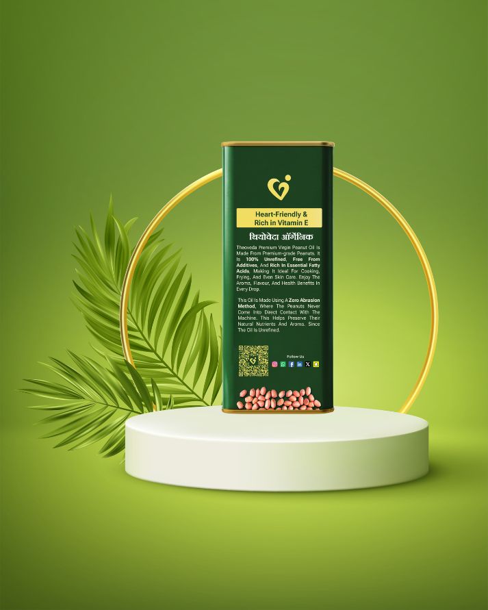Theoveda Organique Premium Virgin Peanut Oil, Cold-Pressed - 1Ltr