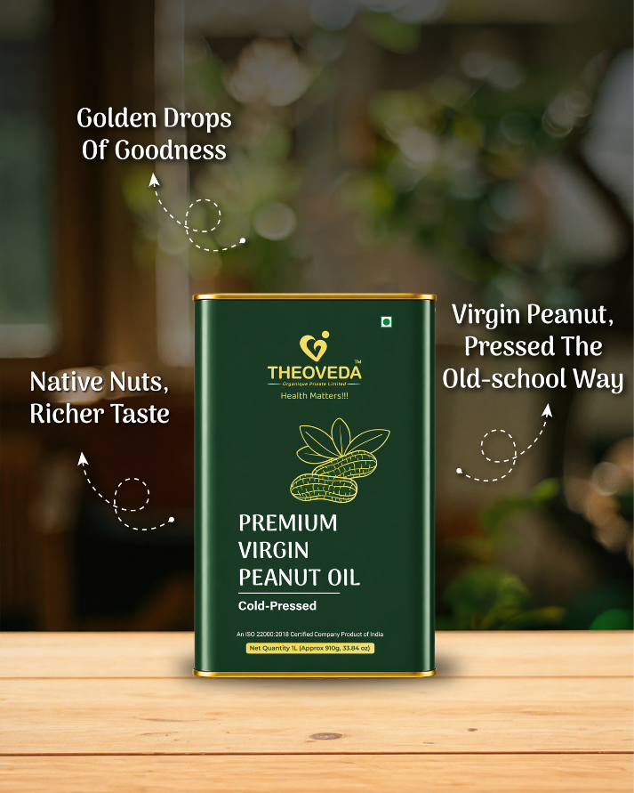Theoveda Organique PVT. LTD. Premium Virgin Peanut Oil, Cold-Pressed - 1Ltr