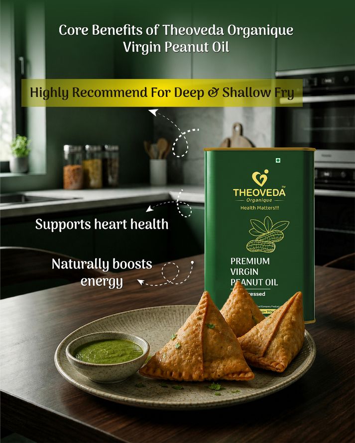 Theoveda Organique Premium Virgin Peanut Oil, Cold-Pressed - 1Ltr