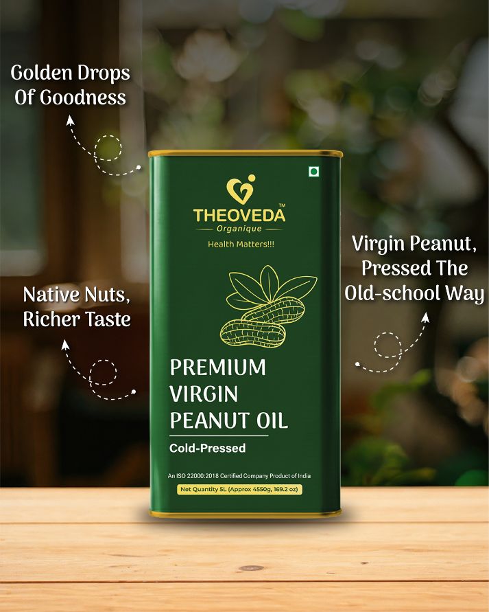 Theoveda Organique Premium Virgin Peanut Oil, Cold-Pressed - 5Ltr