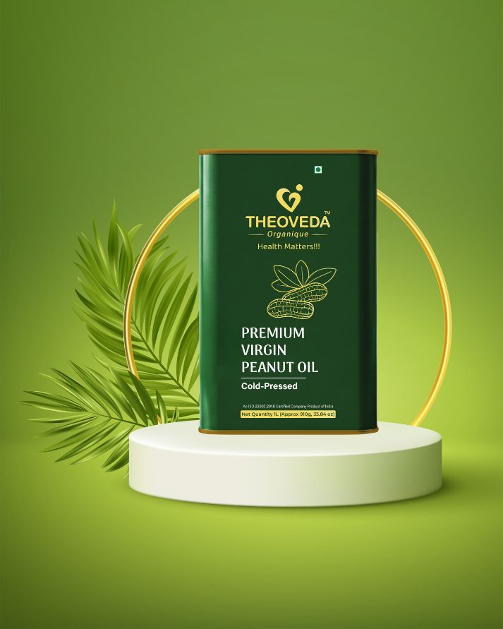 Theoveda Organique Premium Virgin Peanut Oil, Cold-Pressed - 1Ltr