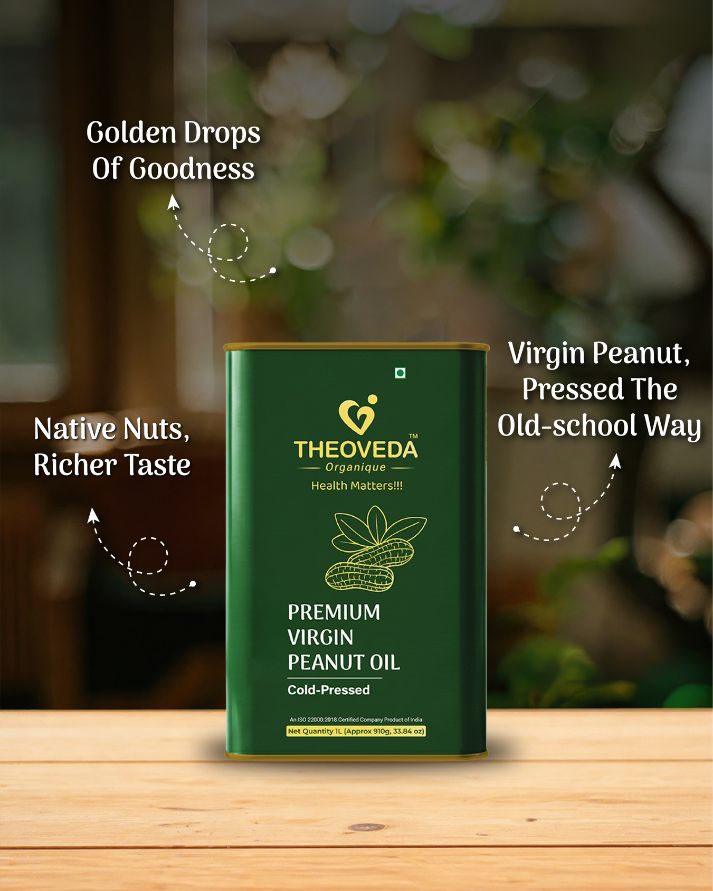 Theoveda Organique Premium Virgin Peanut Oil, Cold-Pressed - 1Ltr