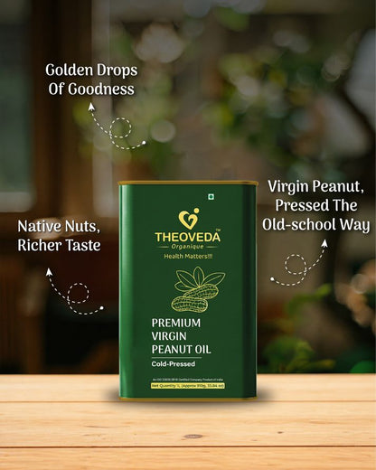 Theoveda Organique Premium Virgin Peanut Oil, Cold-Pressed - 1Ltr