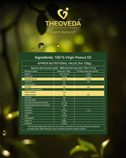 Theoveda Organique Premium Virgin Peanut Oil, Cold-Pressed - 5Ltr