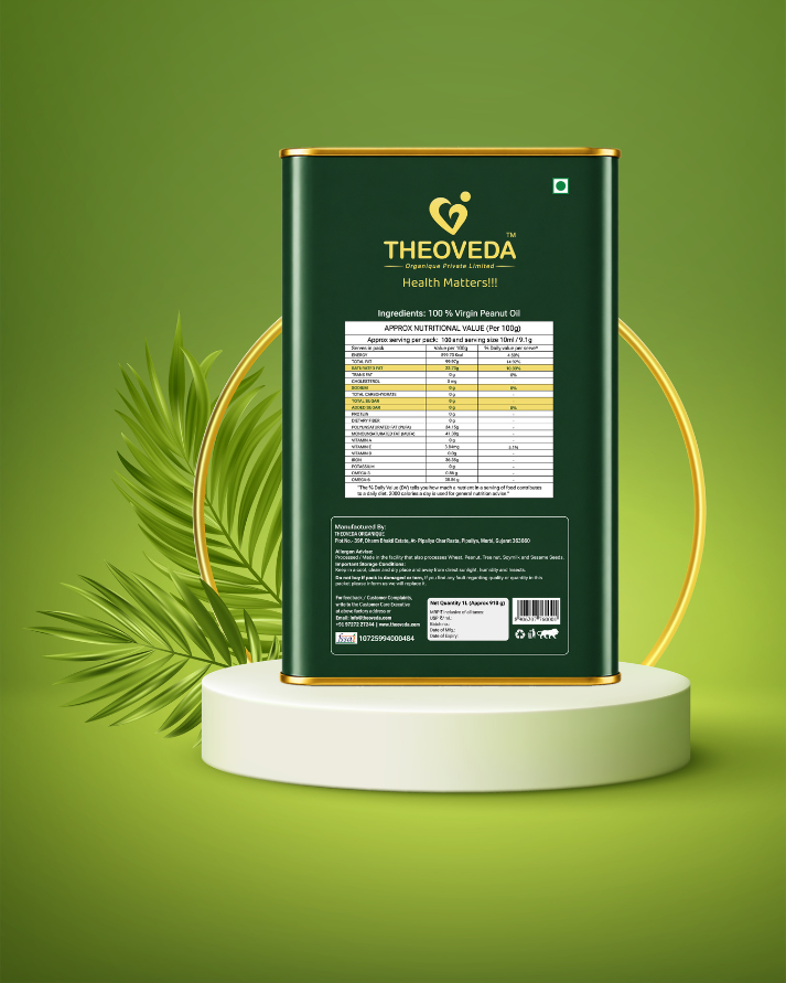 Theoveda Organique PVT. LTD. Premium Virgin Peanut Oil, Cold-Pressed - 1Ltr
