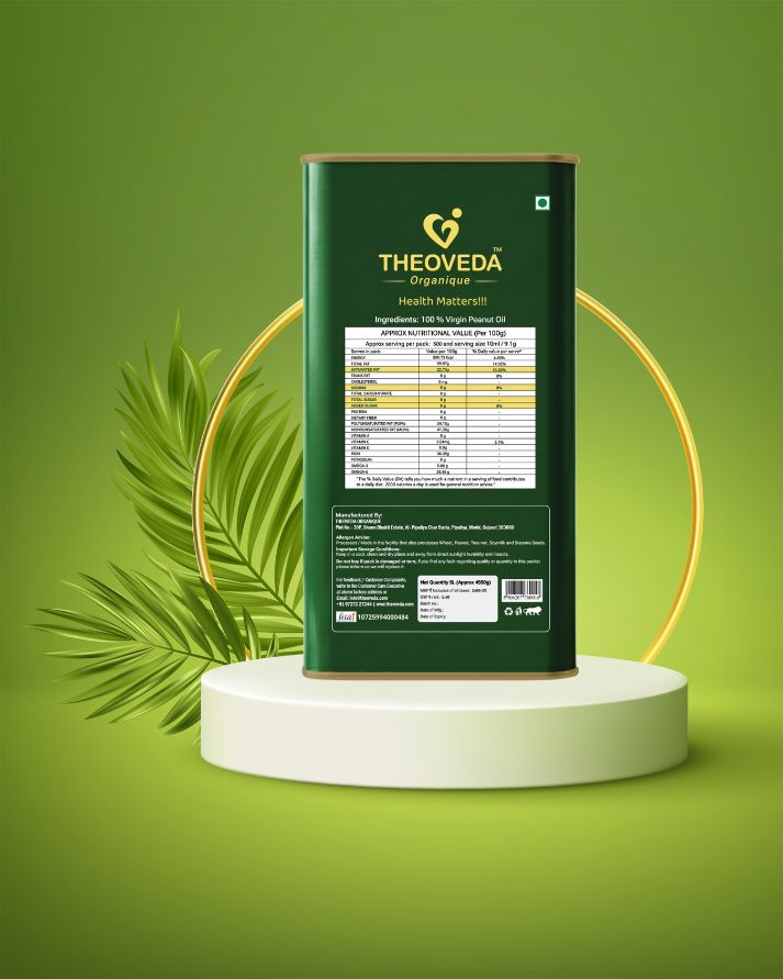 Theoveda Organique Premium Virgin Peanut Oil, Cold-Pressed - 5Ltr