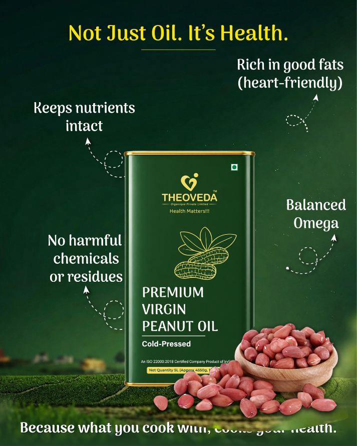 Theoveda Organique Premium Virgin Peanut Oil, Cold-Pressed - 5Ltr