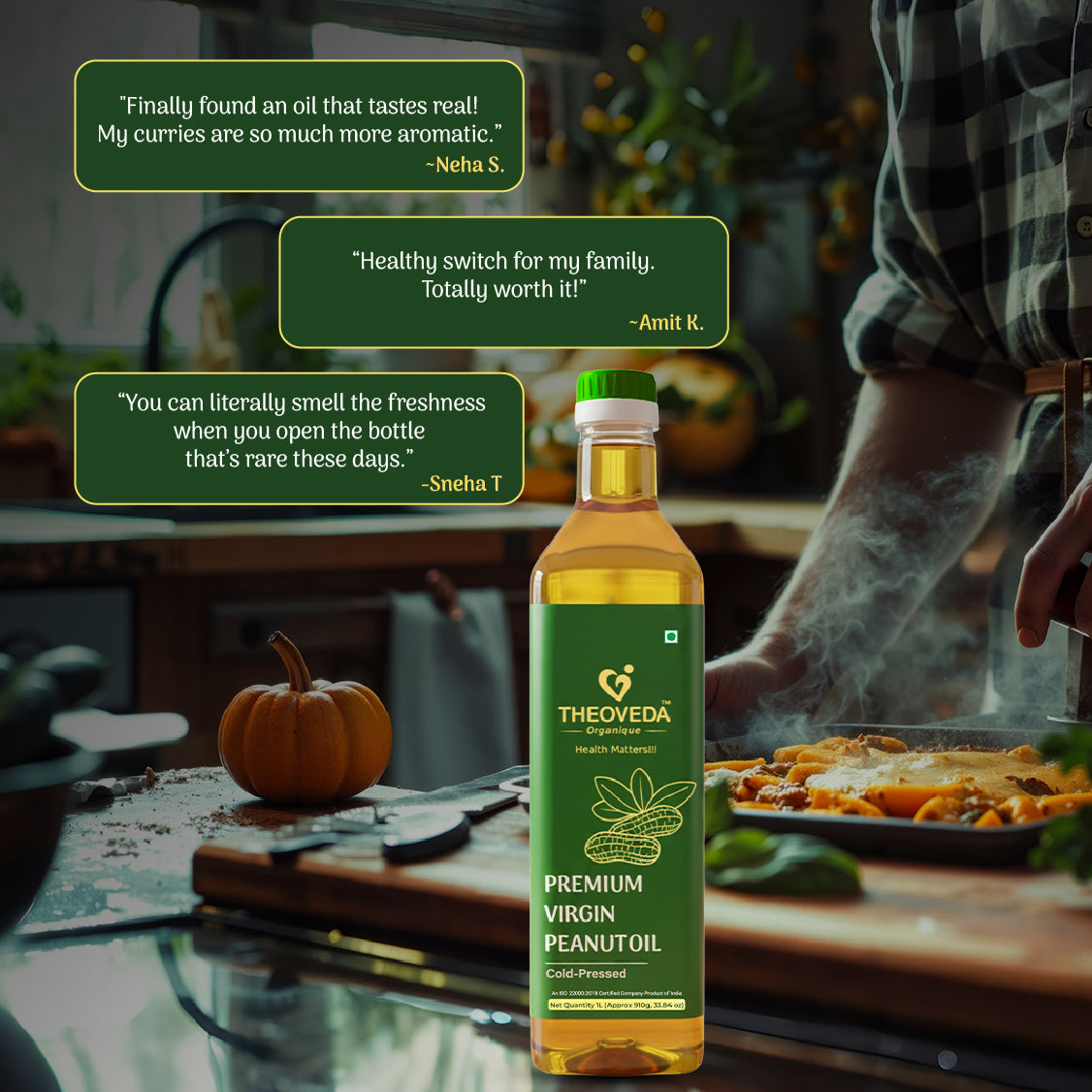 Theoveda Organique Premium Virgin Peanut Oil, Cold-Pressed - 1Ltr - Theoveda Organique - Health Matters!!!